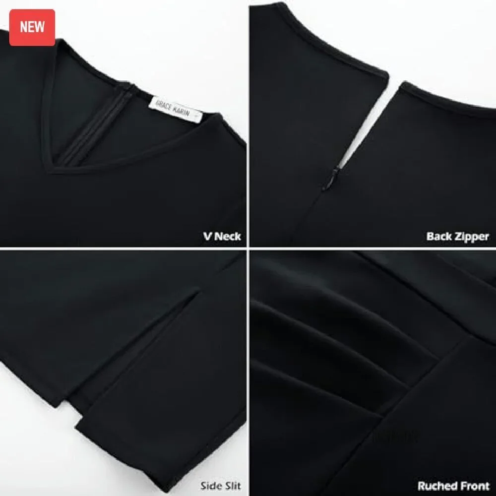 Professional Bodycon Dress 3/4 Sleeve V Neck Pencil Midi Office Wear